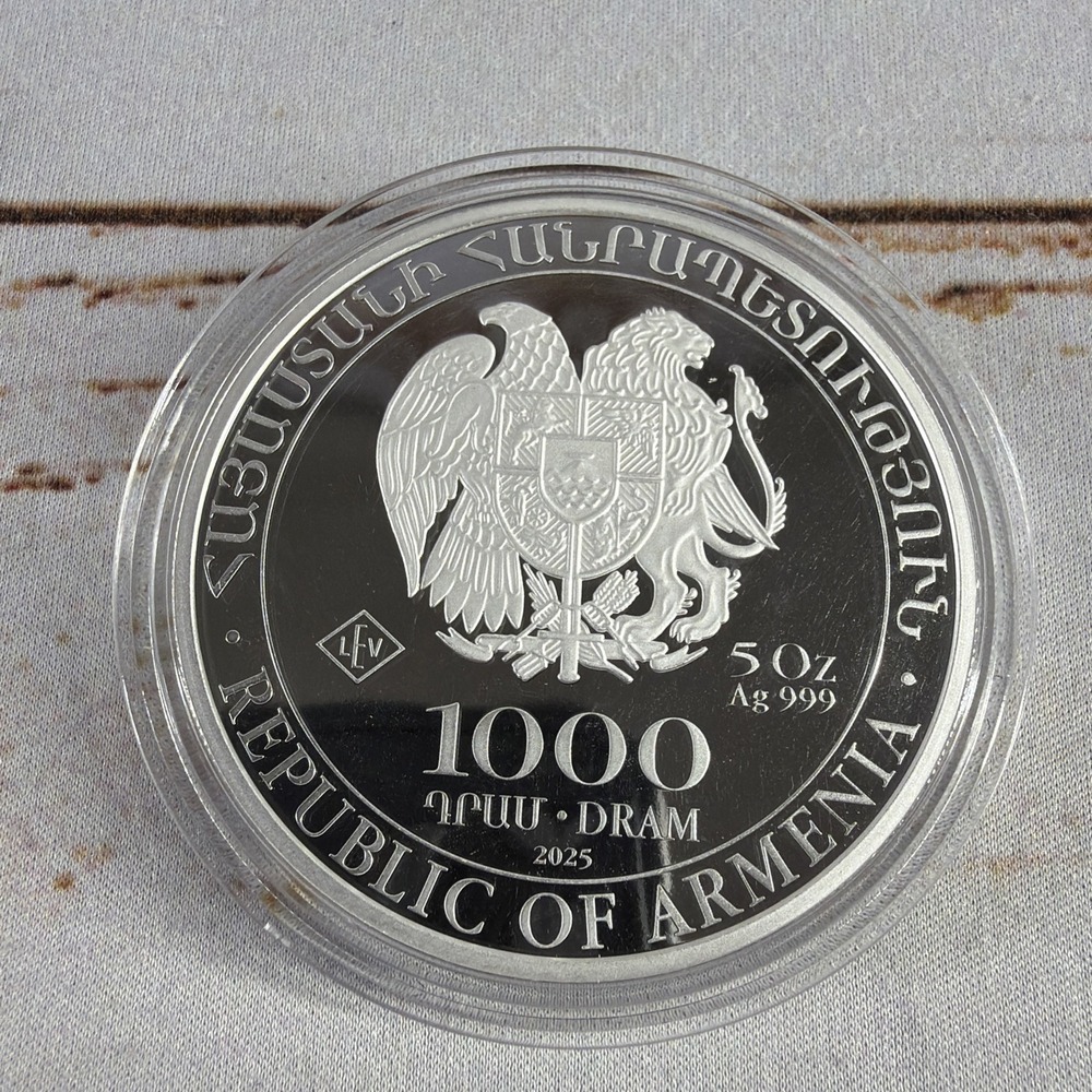 2025 Armenia Noah's Ark 5 oz Silver Coin BU .999 Fine 1000 Dram w/ Capsule - Picture 3 of 5